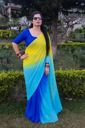 Tricolour Chiffon Saree