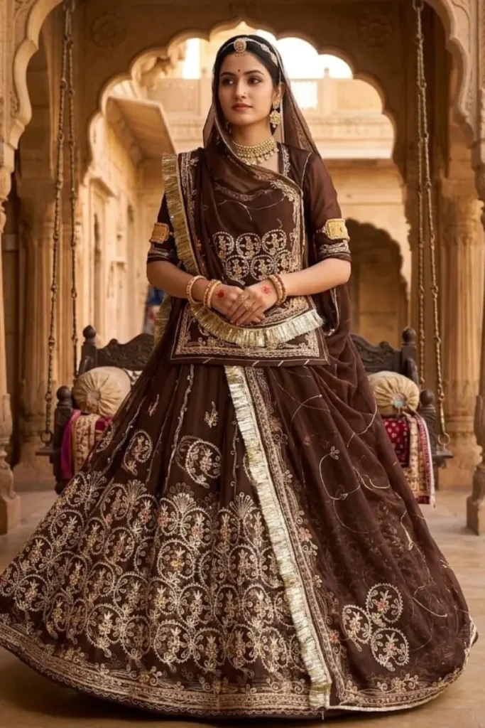 Brown half pure heavy zari work poshak