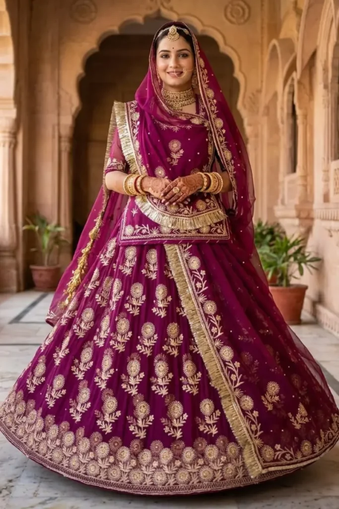 Wine heavy Zari Half Pure Poshak