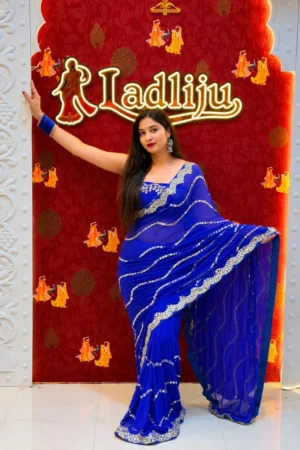 Blue Mirror Handwork Saree
