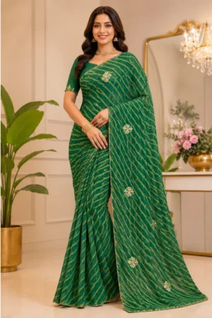 Green Georgette Lehariya Saree
