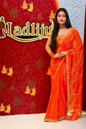 Heavy Orange Bandhej Saree