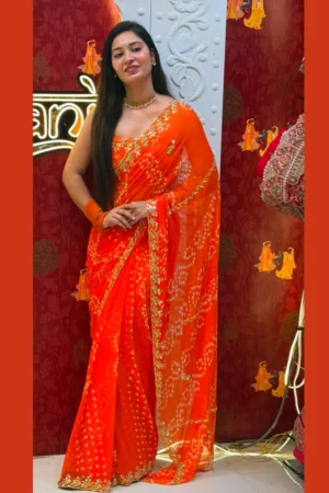 Heavy Orange Bandhej Saree.2