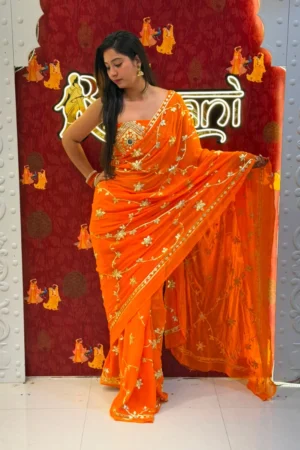 Heavy Orange Gotta Patti Jaal Saree