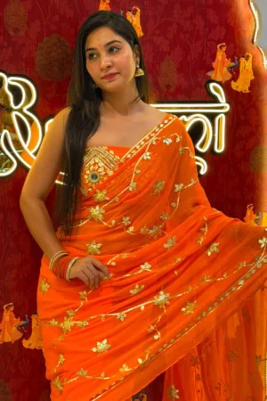 Heavy Orange Gotta Patti Jaal Saree.M