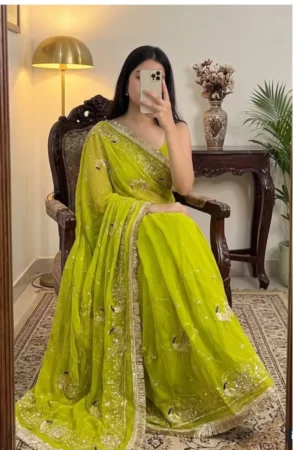 Lemon Green Jaipuri saree(J03)