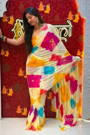 Multicolor Pure Chiffon Saree