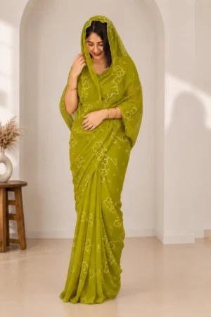 Parrot Green Bandhej Saree