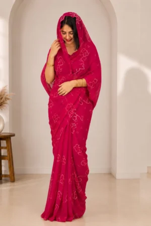 Pink Bandhej Saree