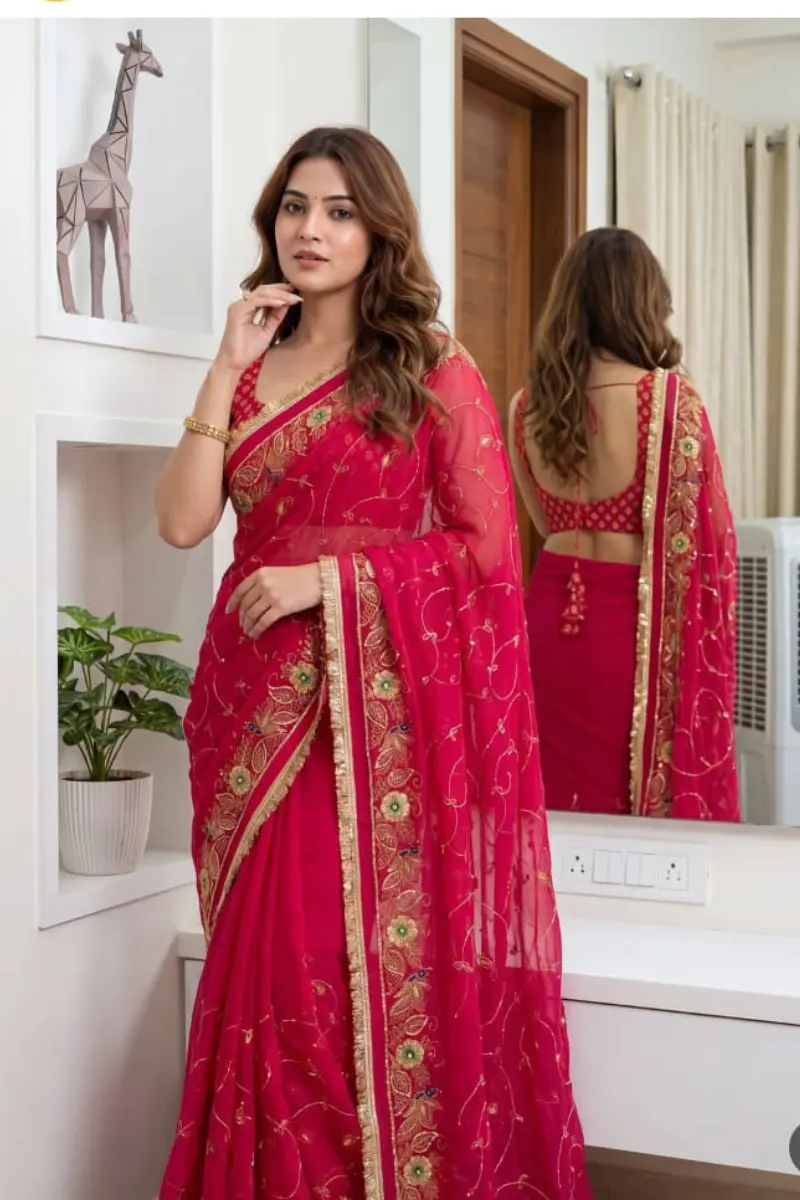 Pink Jaipuri Saree