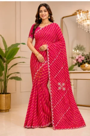 Pink Lehariya Saree