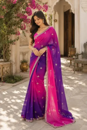 Purple-Pink Shaded Mirror Saree