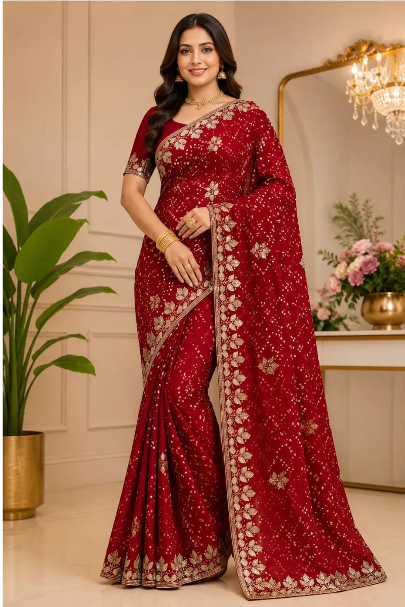 Red Bandhej Saree Red Bandhej Saree