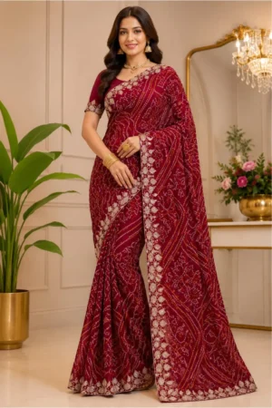 Red Sikhavati Saree