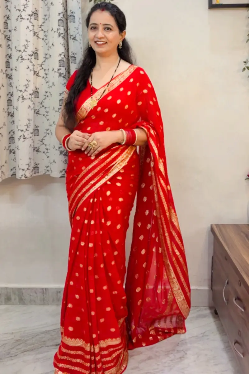 Red Viscose Georgette Saree