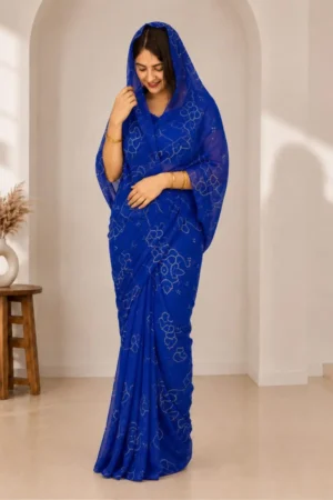 Royal Blue Bandhej Saree