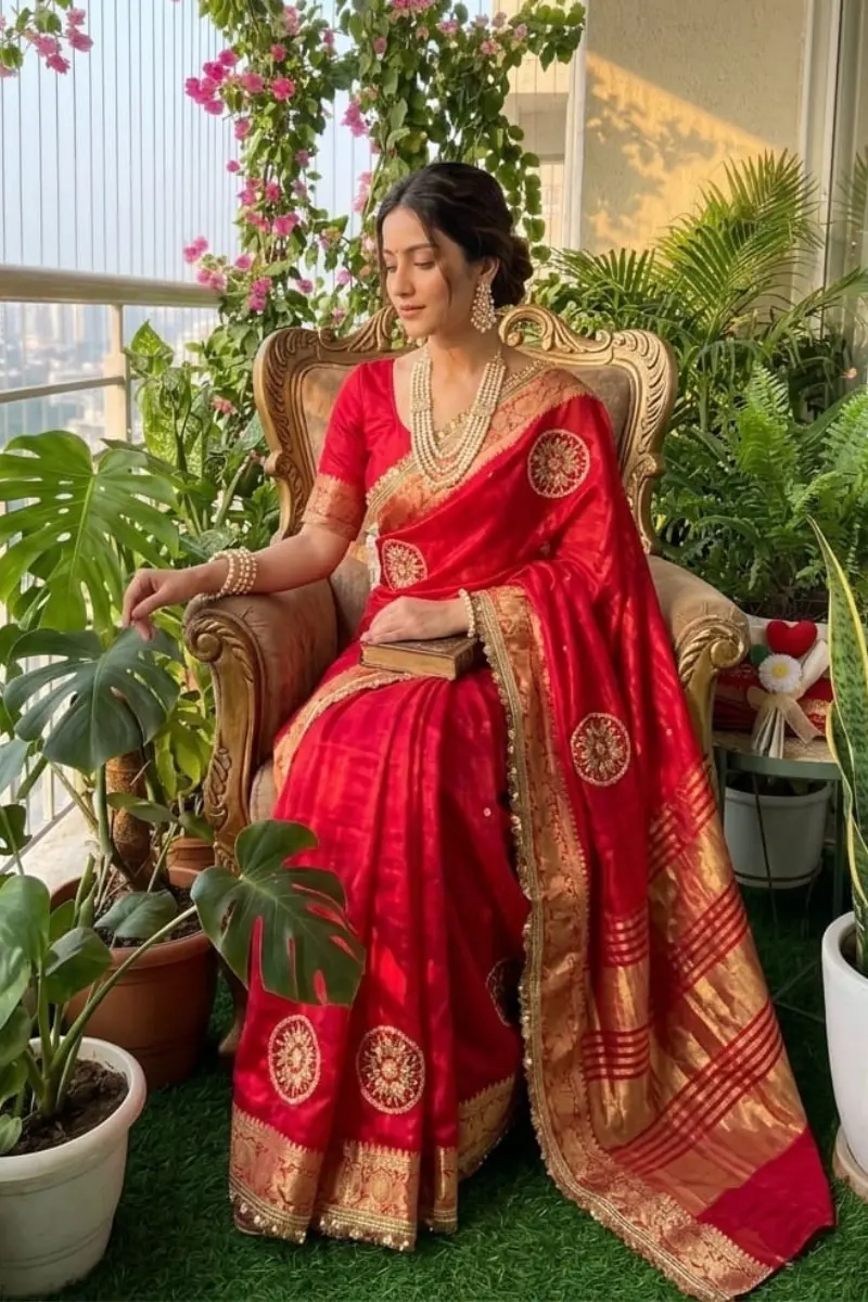 Red Tissue Silk Saree Red Tissue Silk Saree
