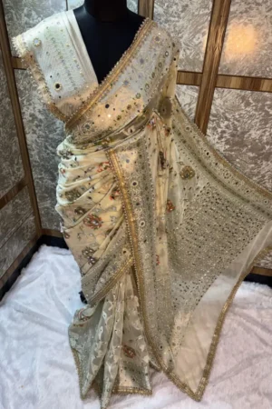 OffWhite Soft Georgette Silk Saree