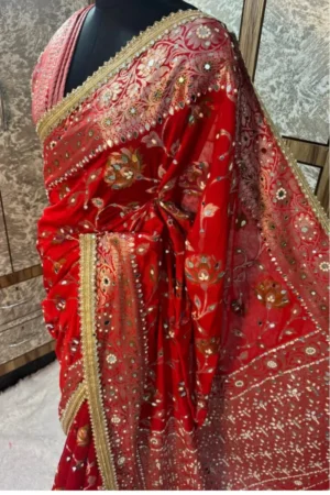 Red Soft Georgette Silk Saree.4